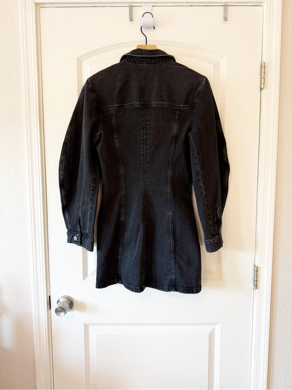 Abercrombie Barrel Sleeve Black Denim Shirt Mini Dress NWT Sz Small - Picture 4 of 6